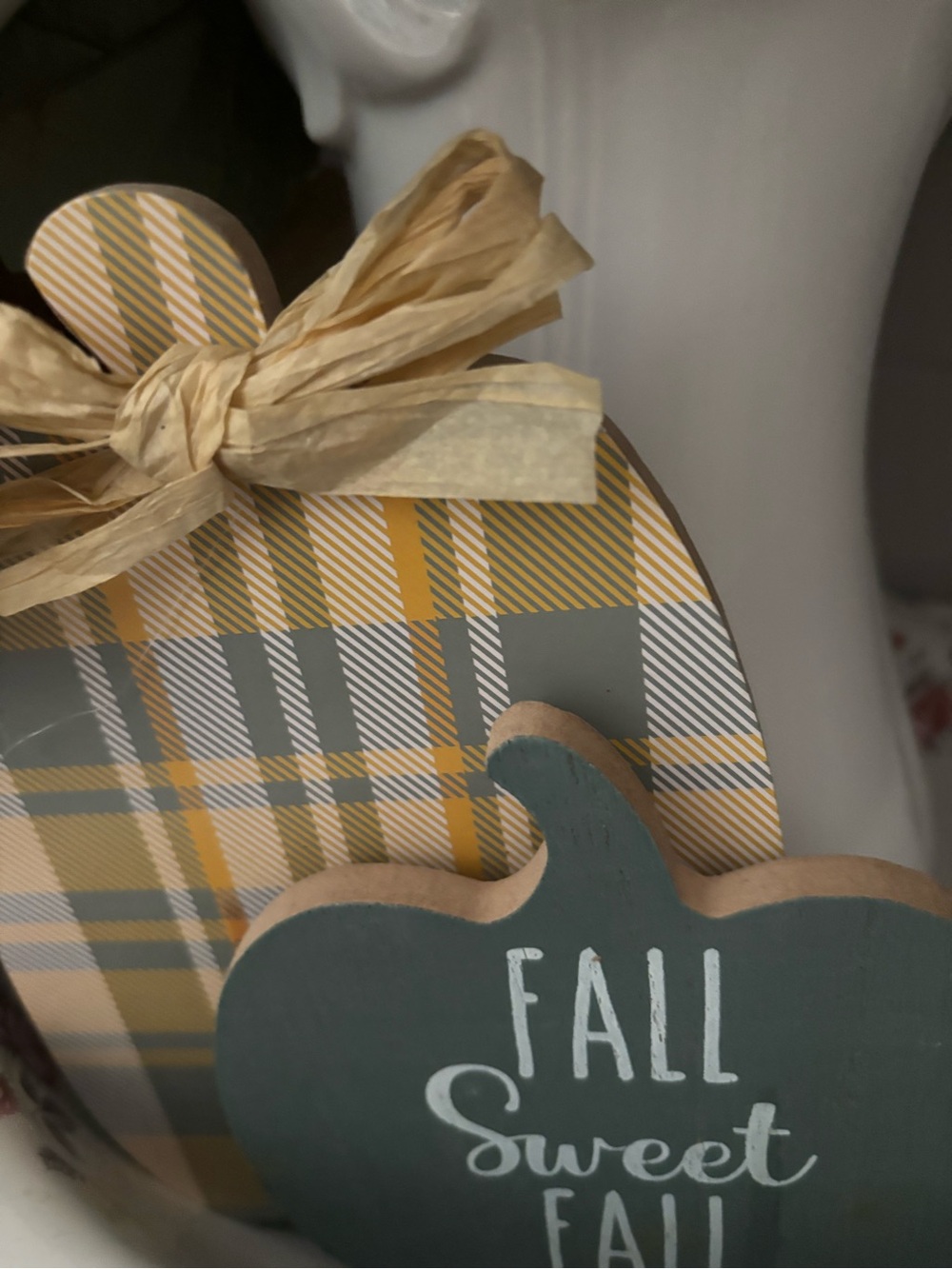 SOLD Fall Sweet Fall Wooden Pumpkin Plaque - Gray Blue & Mustard Final Sa - Picture 2 of 3